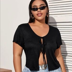 Black crop tie up shirt